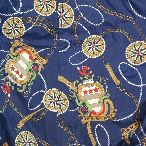 Vintage Reversible Jacket One Size 1X ? Nautical Print Nylon Fleece Coat Pockets - Picture 5 of 12